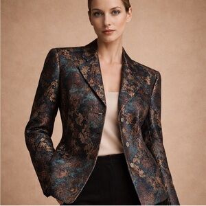 Vintage Earl Rutenberg Brocade Jacket Metallic Floral Statement Blazer Medium